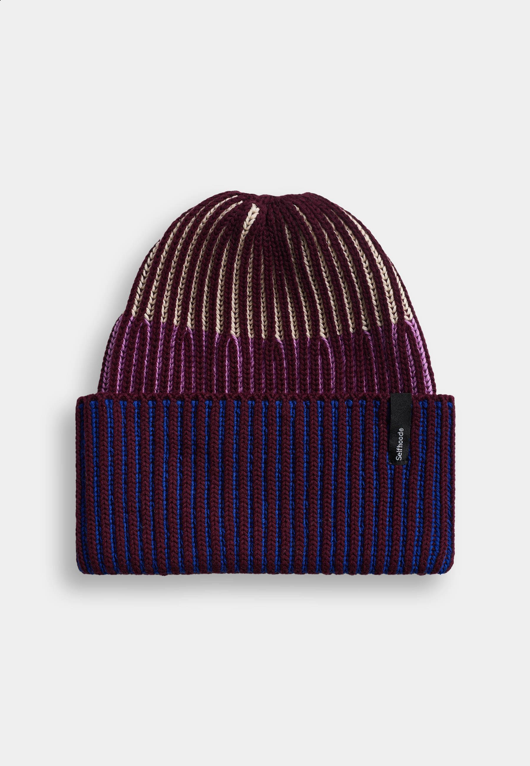 Selfhood Rib Block Beanie Burgundy Unisex Bio Baumwolle Mütze rotbraun